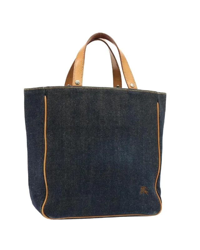 Navy Denim Hand Bag with Canvas Material and Accessories - Rank C