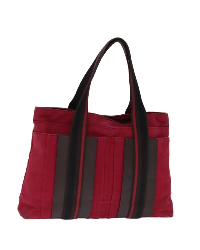 Canvas Handbag with Horizontal Zonal Design in Red and Black