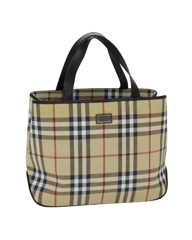 Beige and Dark Brown PVC Leather Hand Bag - Burberry Nova Check Design