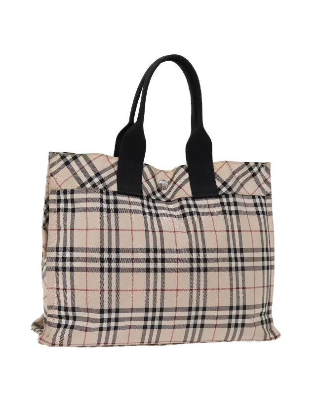 Beige Nylon Hand Bag with Nova Check Pattern