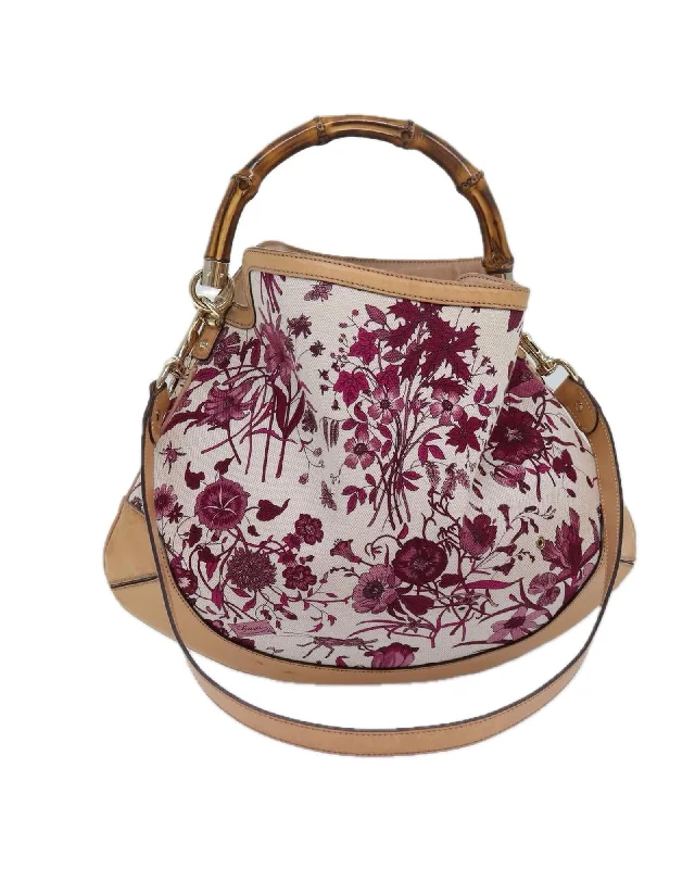 Bamboo Flora Canvas 2-Way Hand Bag with Shoulder Strap and Dust Bag