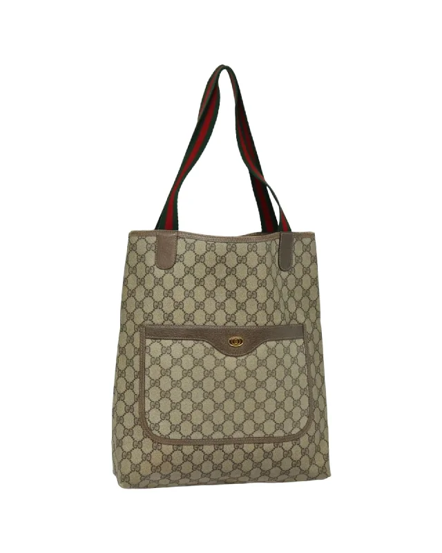 GG Supreme Web Sherry Line Tote Bag in PVC Leather and GG Canvas