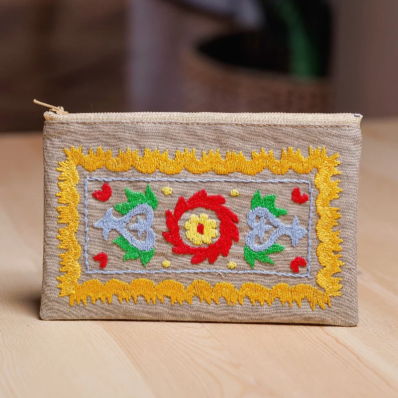 Traditional Suzani Hand-Embroidered Cotton Cosmetic Bag - Chic Splendor