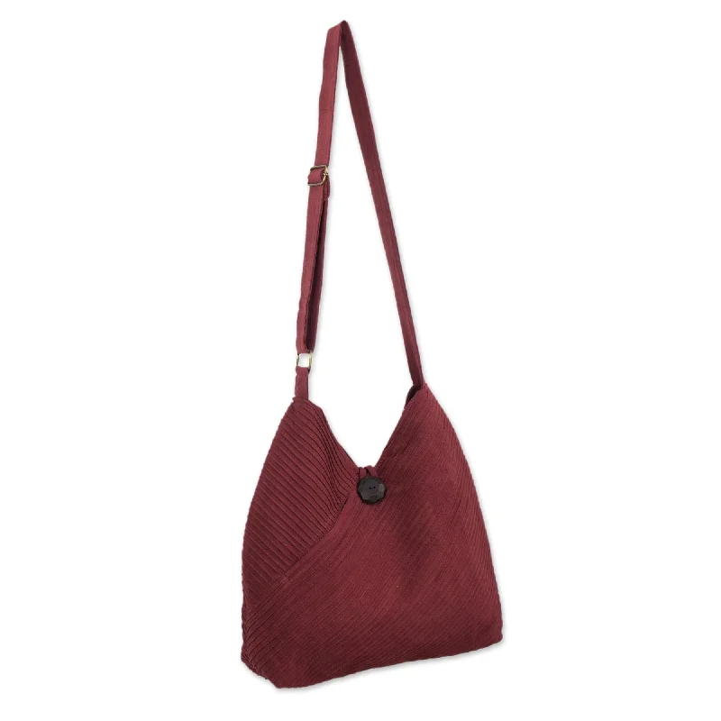 Cotton Pintuck Style Shoulder Bag in Wine Red - Surreal Wine