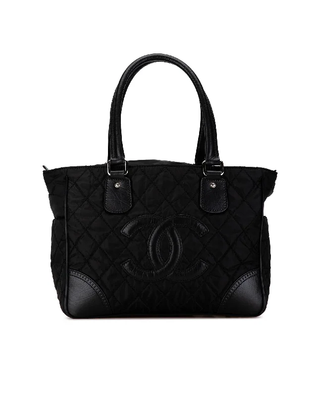 Quilted Nylon Travel Tote with Leather Trim