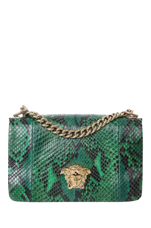 Versace Green Python Medusa Head Chain Bag