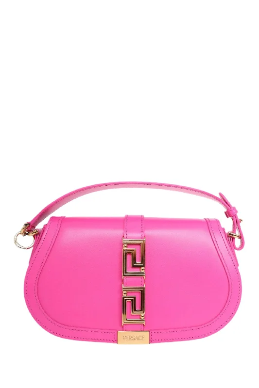 Versace Pink Leather Greca Goddess Shoulder Bag With Strap