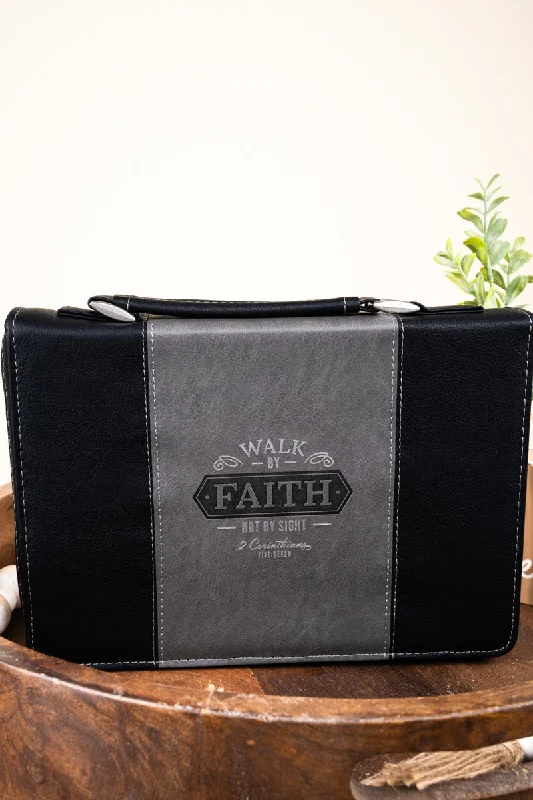 Walk by Faith Black and Gray LuxLeather Large Bible Cover