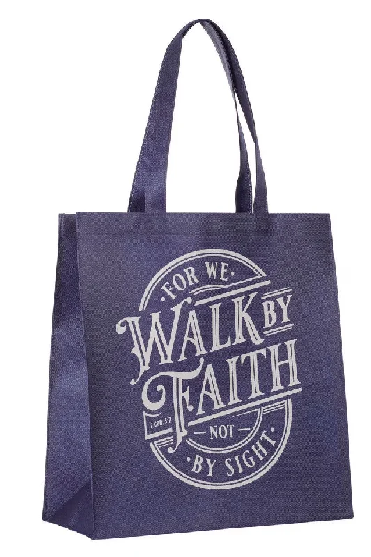 Walk By Faith Blue Shopping Tote Bag