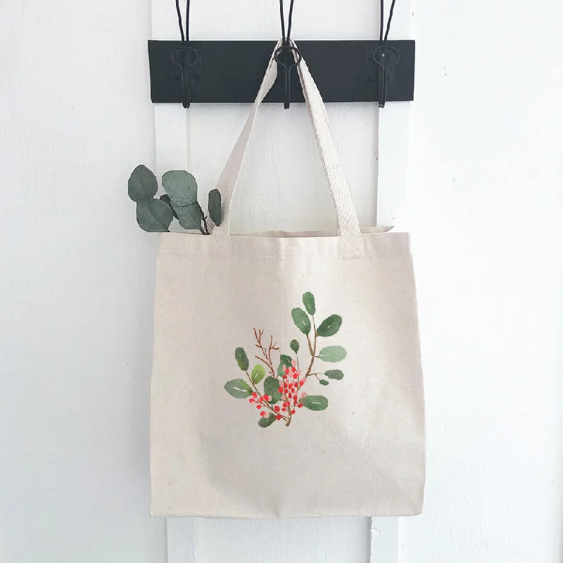 Watercolor Holly Branch - Canvas Tote Bag