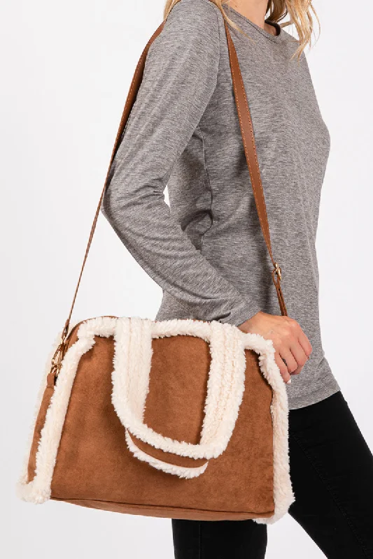 Winter Moonlight Sherpa Trimmed Brown Tote