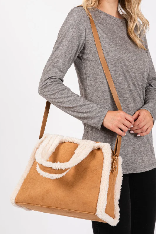 Winter Moonlight Sherpa Trimmed Camel Tote