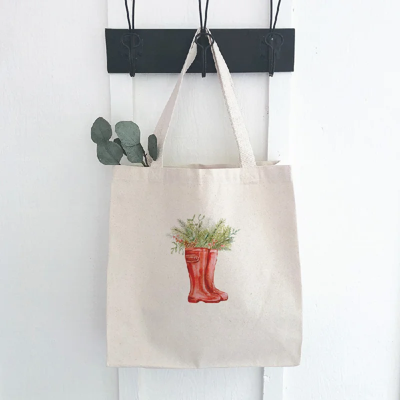 Winter Rain Boots and Foliage - Canvas Tote Bag