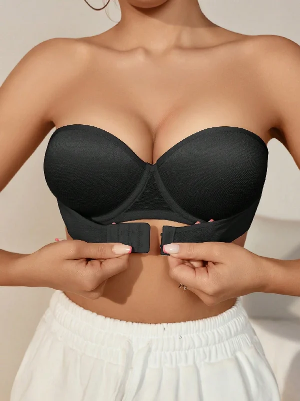 Women's Solid Color Front Closure Bandeau Bra