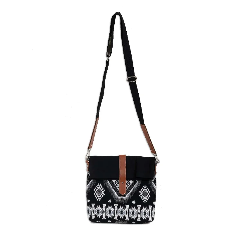 Woven Cotton and Leather Sling Bag - Fancy Diamonds