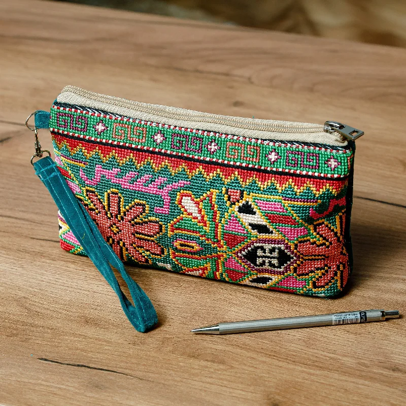 Wristlet with Iroki Hand Embroidery and Removable Strap - Cool Flair