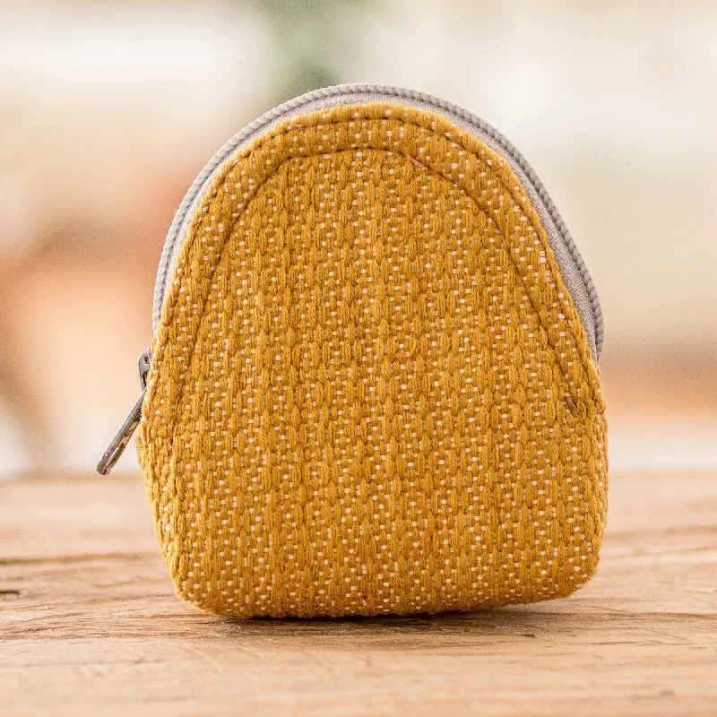 Yellow Cotton Keychain Coin Purse Hand-Woven in Guatemala - Weaving Stories in Yellow