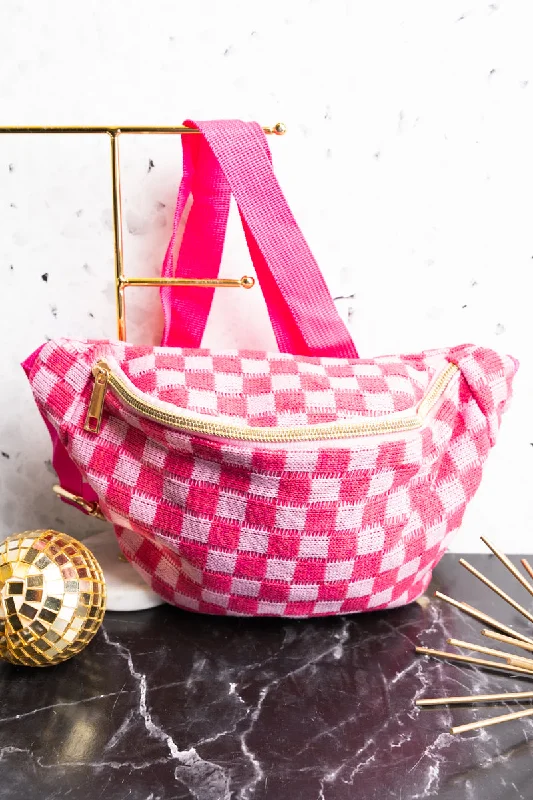 Sightseeing Pink Check Waist Bag