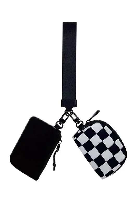 Venture Out Black and Black Checkered Dual Pouch Wristlet