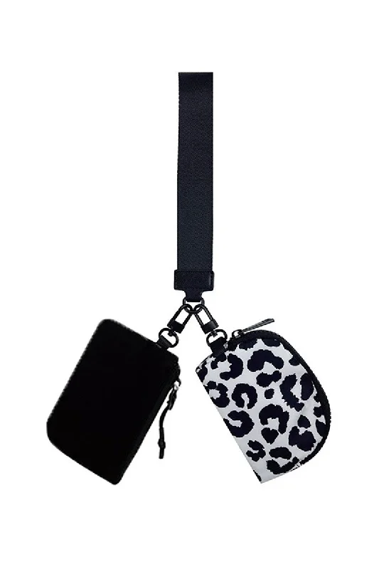 Venture Out Black and Black Leopard Dual Pouch Wristlet