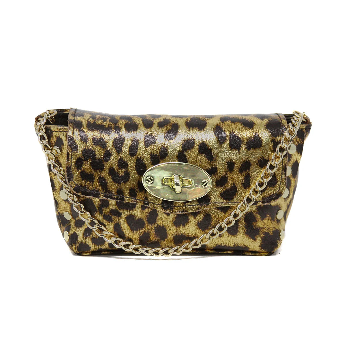 Leather Mini Bag in Leopard Gold