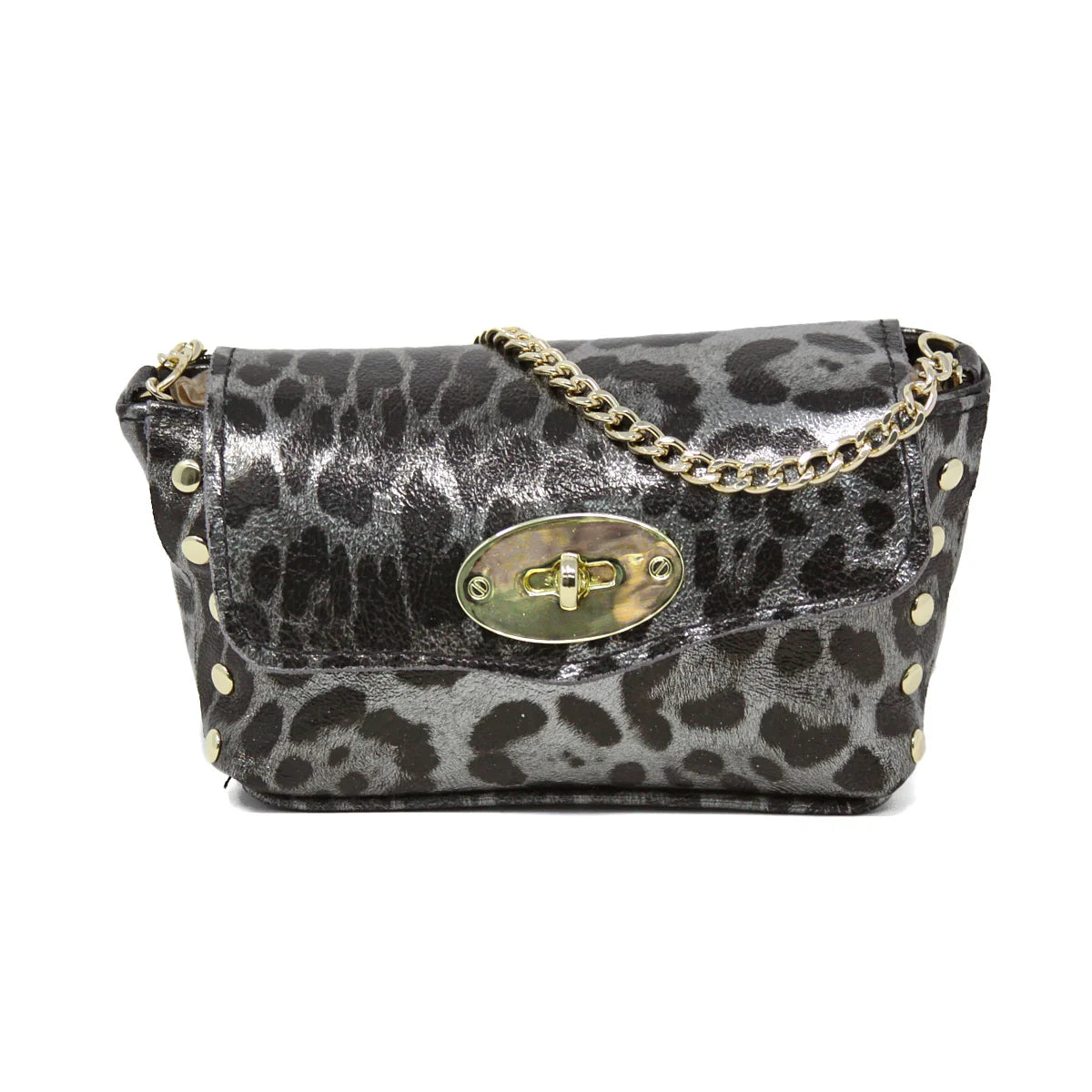 Leather Mini Bag in Leopard Silver