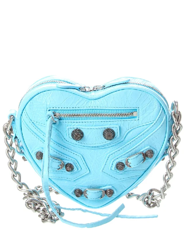 Balenciaga Le Cagole Heart Mini Croc-Embossed Leather Crossbody