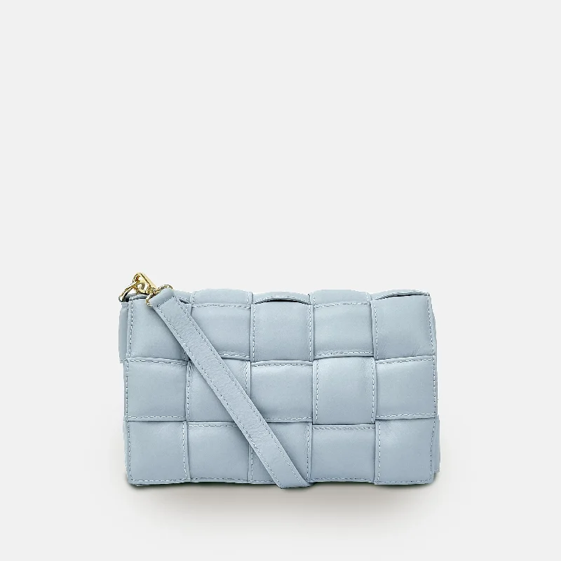 Blue Padded Woven Leather Crossbody Bag