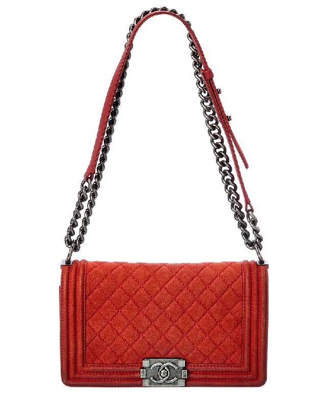 Chanel Red Quilted Suede Medium Boy Bag (Authentic Pre-Owned)