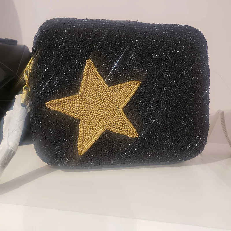 Crossbody Bag In Black With Gold Star