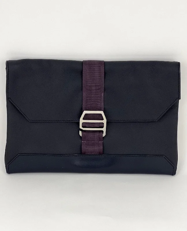 HERMÈS Messenger Cityslide Pouch Evercolor Leather Indigo Blue Clutch Preowned