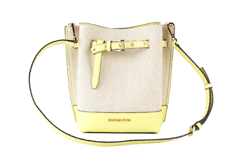 Michael Kors Emilia Small Canvas Snakeskin Print Leather Bucket Bag Messenger Crossbody Handbag Women's