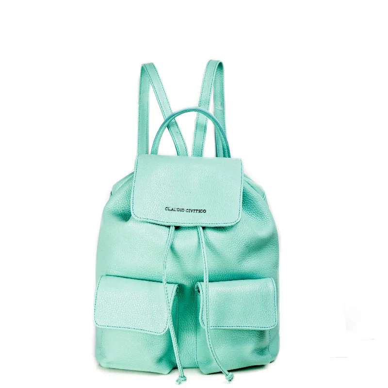 Pebbled Leather Backpack Light Green