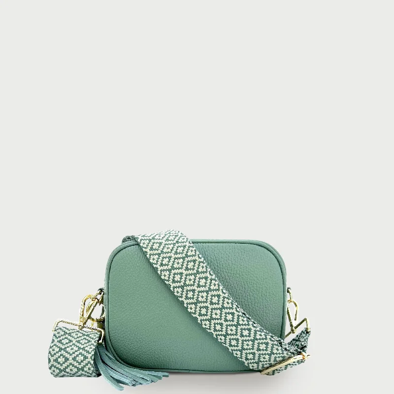 Pistachio Leather Crossbody Bag With Pistachio Cross-Stitch Strap