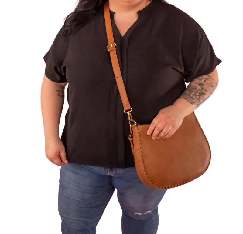 Raquel Whipstitch Trim Saddle Bag In Brown