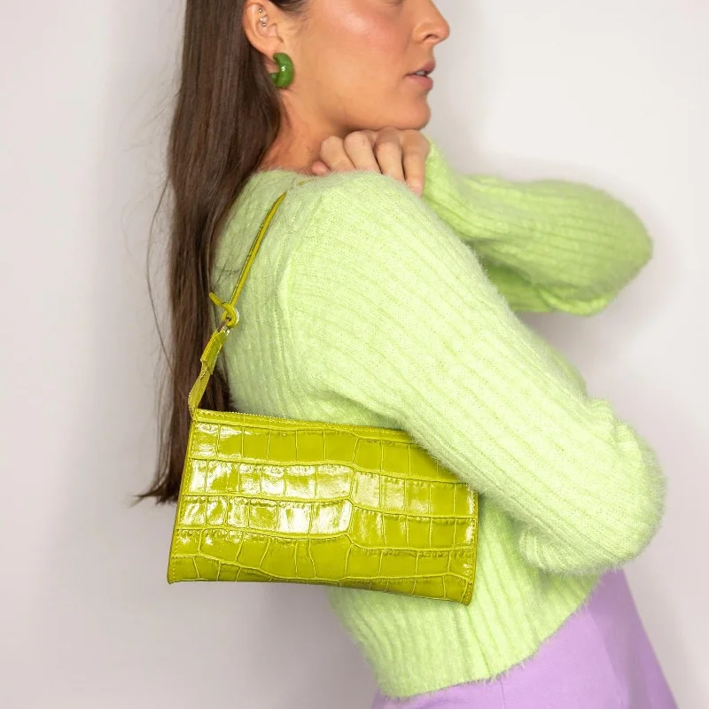 'Sorrento' Pochette Bag | Olive Glossy Croc