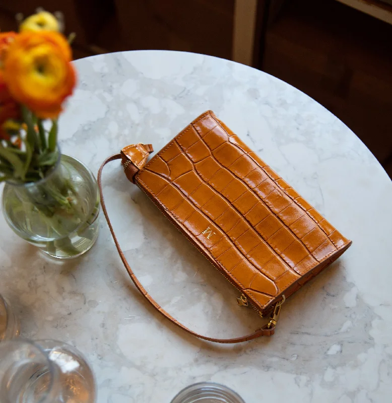 'Sorrento' Pochette Bag | Tan Glossy Croc