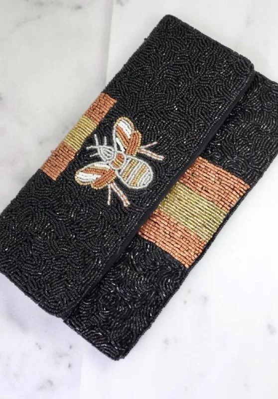 Women's Queen Bee Beaded Crossbody Bag In Black/copper/gold