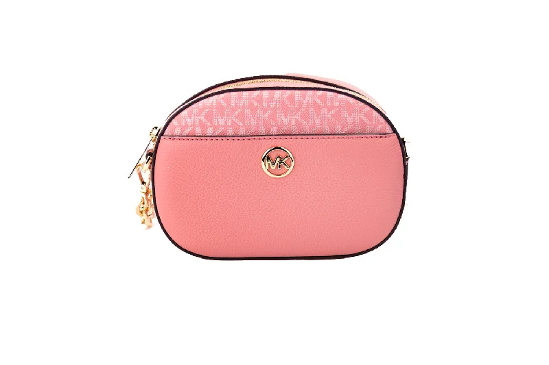 Michael Kors Jet Set Glam Tea Rose Leather Oval Crossbody Handbag Women's Purse